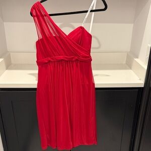 David's Bridal Vibrant Red One-Shoulder Dress. Size 8